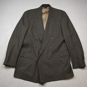 Vtg USA Double Breasted 42L Tan Green 100% Wool Mens Blazer Jacket Sport Coat